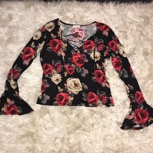 Floral bell long sleeve top